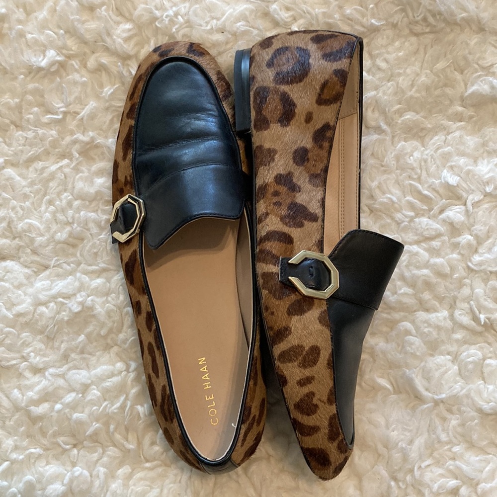 Cole haan Teresa dyed calf hair dye leopard animal print leather loafers